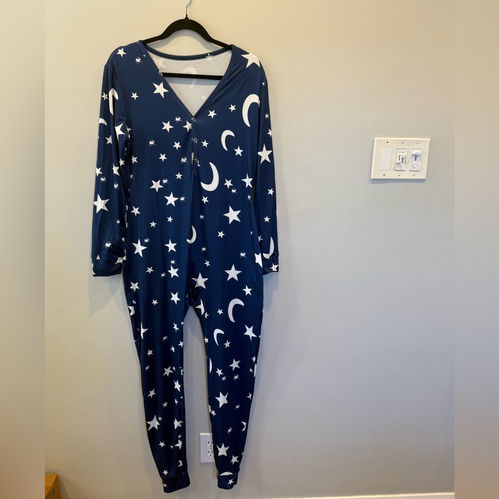 Adult Blue Star and Moon Pajamas onesie